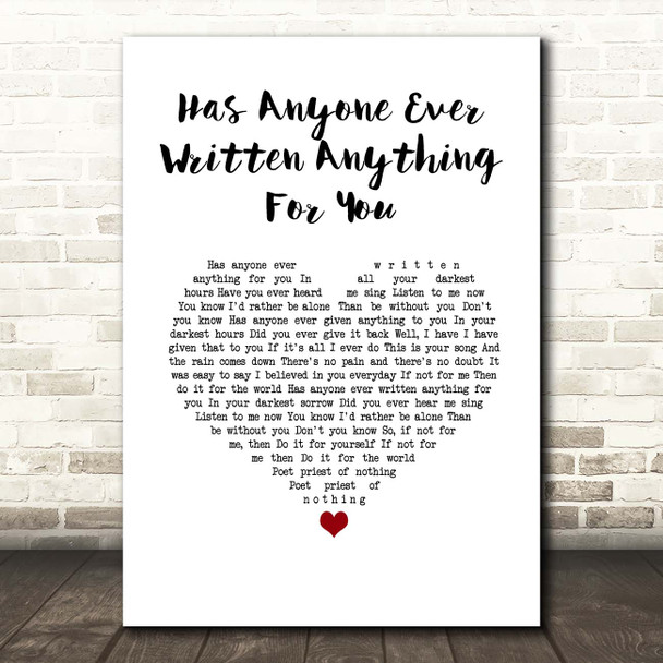 Stevie Nicks Has Anyone Ever Written Anything For You White Heart Song Lyric Print