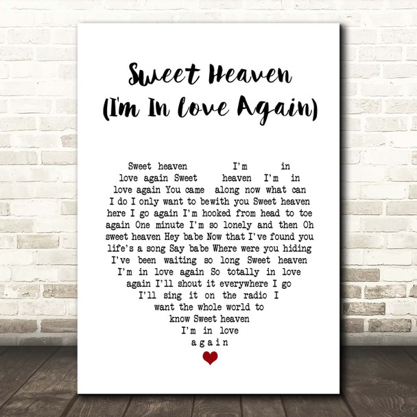 Barry Manilow Sweet Heaven (I'm In Love Again) White Heart Song Lyric Print