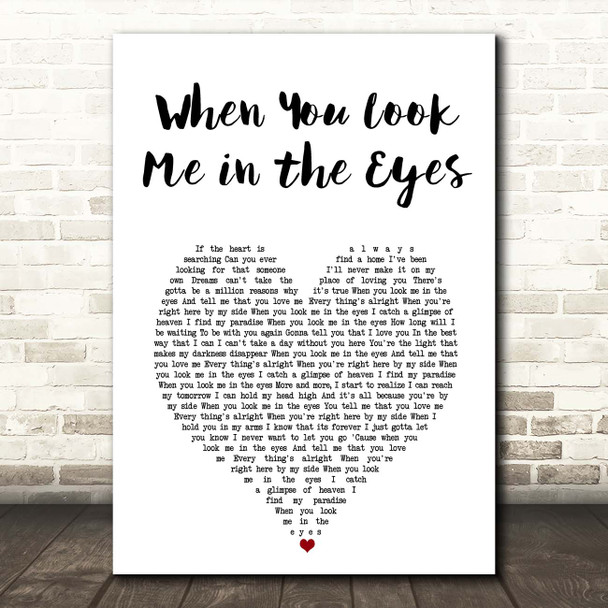Jonas Brothers When You Look Me in the Eyes White Heart Song Lyric Print