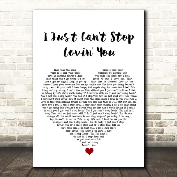 Michael Jackson I Just Can't Stop Lovin' You White Heart Song Lyric Print
