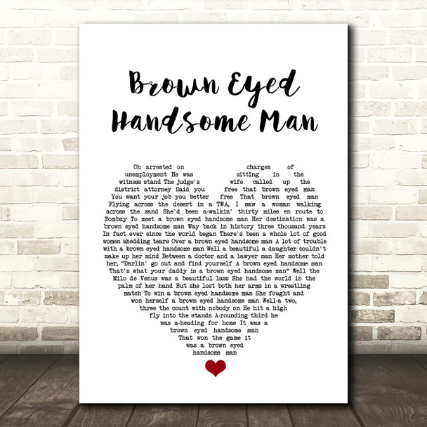 Buddy Holly Brown Eyed Handsome Man White Heart Song Lyric Print