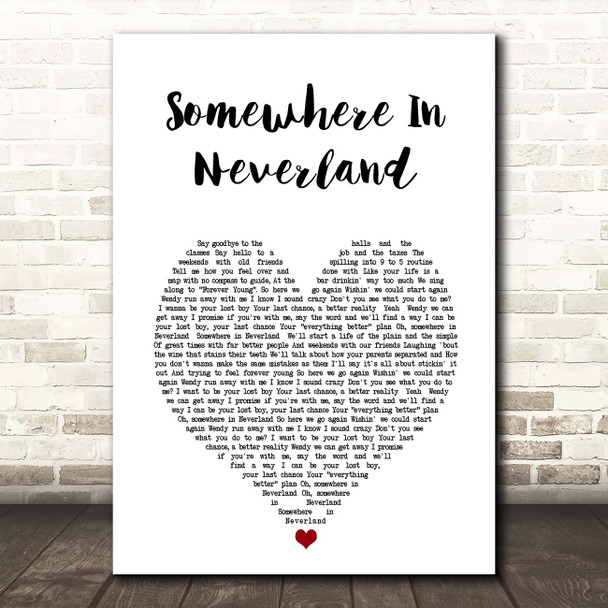All Time Low Somewhere in Neverland White Heart Song Lyric Print