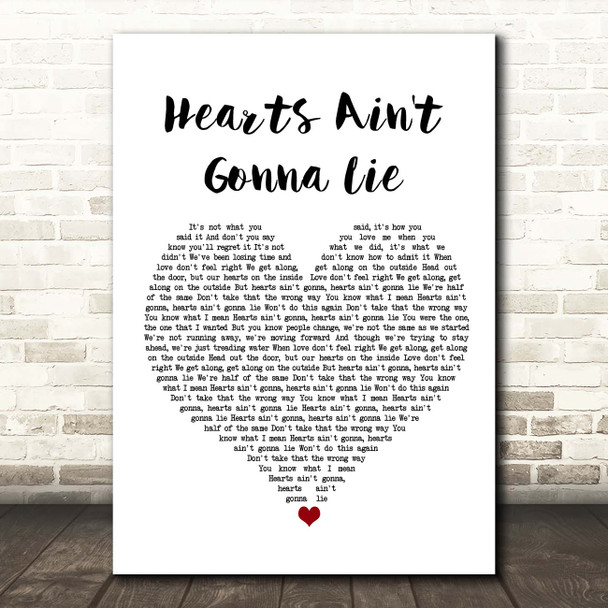 Arlissa Hearts Ain't Gonna Lie White Heart Song Lyric Print