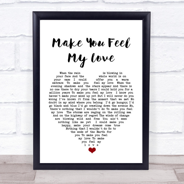Adele Make You Feel My Love White Heart Song Lyric Print