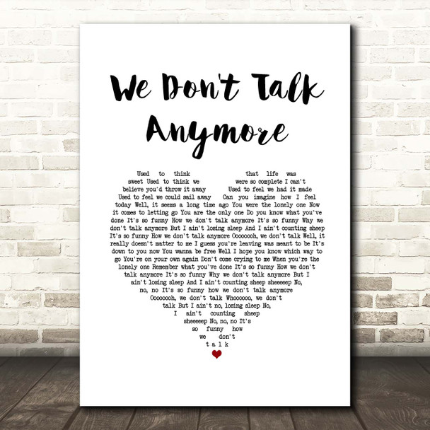 Cliff Richard We Don't Talk Anymore White Heart Song Lyric Print