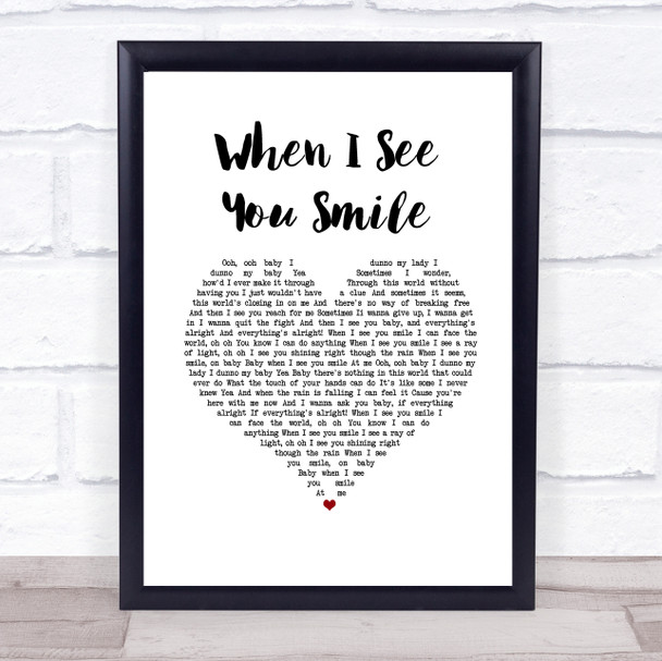 Singing Sweet When I See You Smile White Heart Song Lyric Print