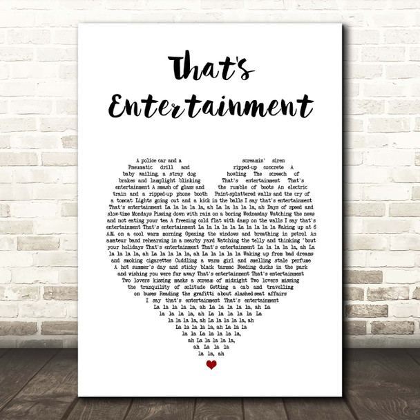 The Jam That's Entertainment White Heart Song Lyric Print