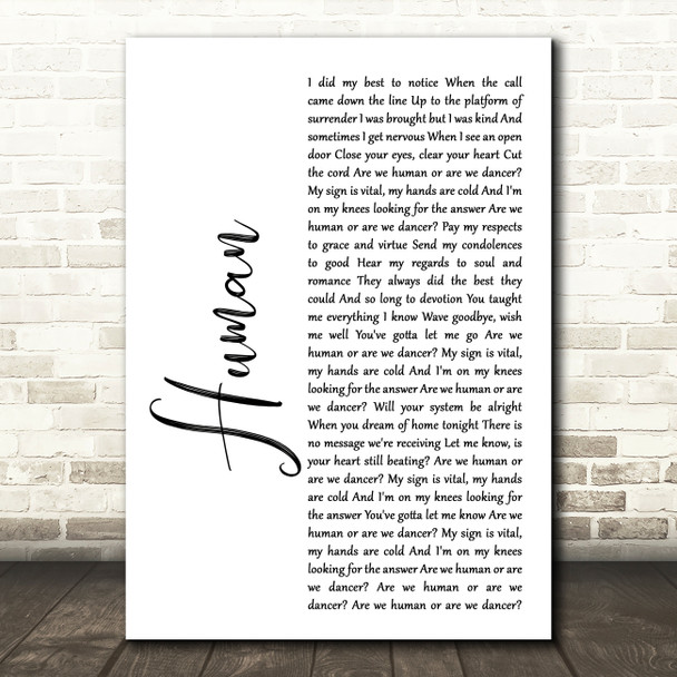 The Killers Human White Script Song Lyric Quote Print