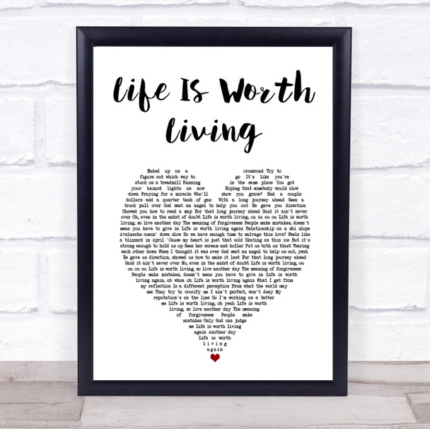 Justin Bieber Life Is Worth Living White Heart Song Lyric Print