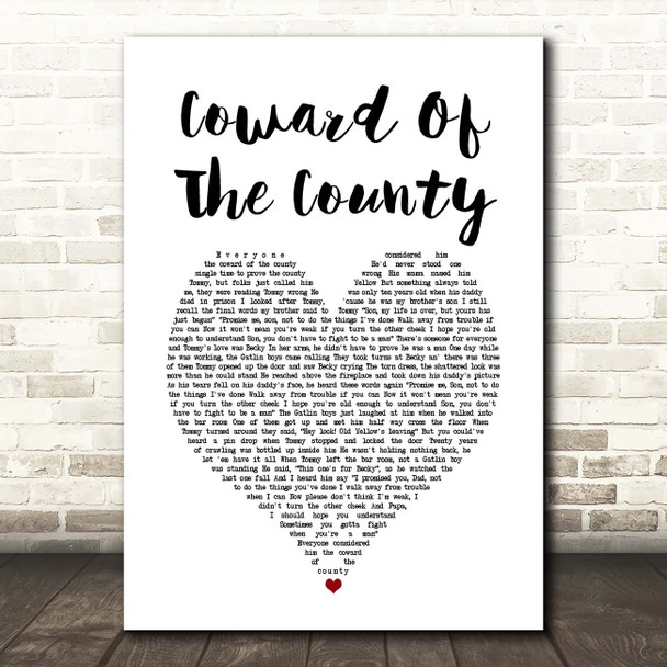 Kenny Rogers Coward Of The County White Heart Song Lyric Print