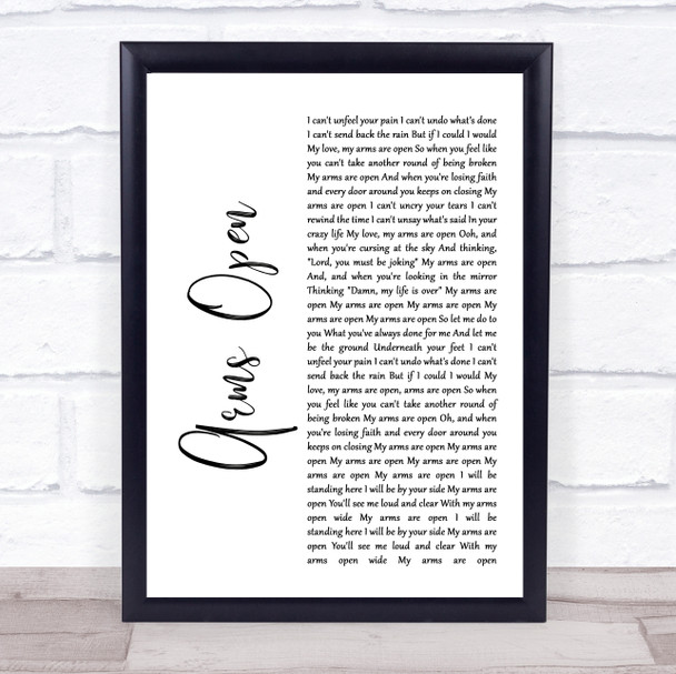 The Script Arms Open White Script Song Lyric Quote Print