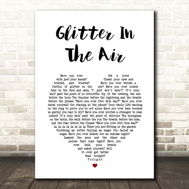 Pink Glitter In The Air White Heart Song Lyric Print