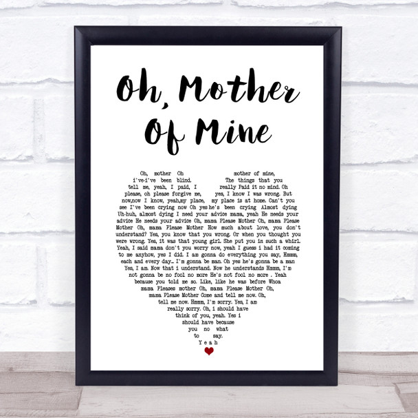 The Temptations Oh, Mother Of Mine White Heart Song Lyric Print