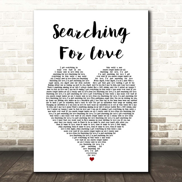 Akon Searching For Love White Heart Song Lyric Print