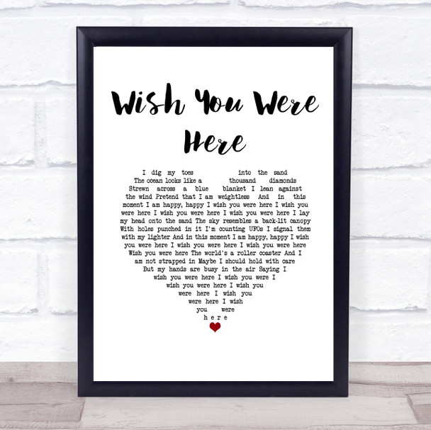 Incubus Wish You Were Here White Heart Song Lyric Print