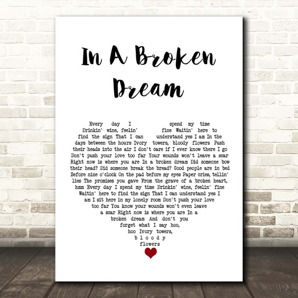 Rod Stewart In A Broken Dream White Heart Song Lyric Print