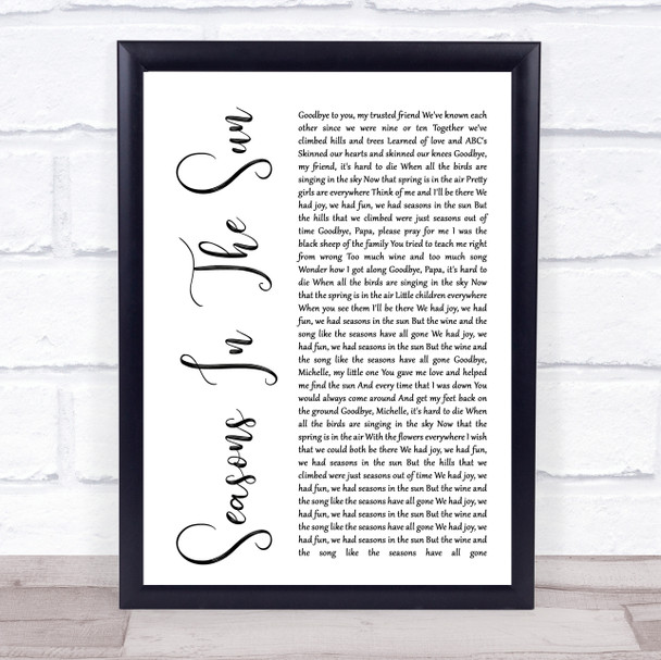 Westlife Seasons In The Sun White Script Song Lyric Quote Print