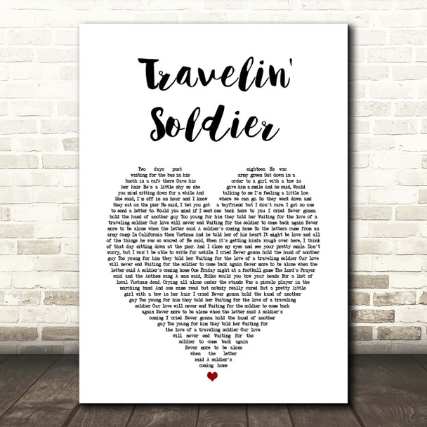 Dixie Chicks Travelin' Soldier White Heart Song Lyric Print