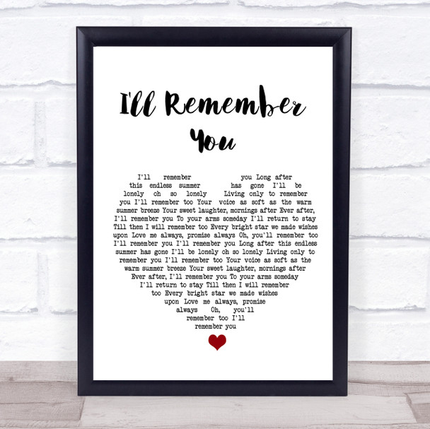 Elvis Presley I'll Remember You White Heart Song Lyric Print