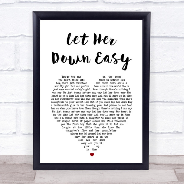 George Michael Let Her Down Easy White Heart Song Lyric Print