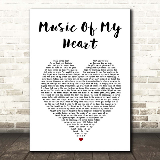 Gloria Estefan & 'N Sync Music Of My Heart White Heart Song Lyric Print