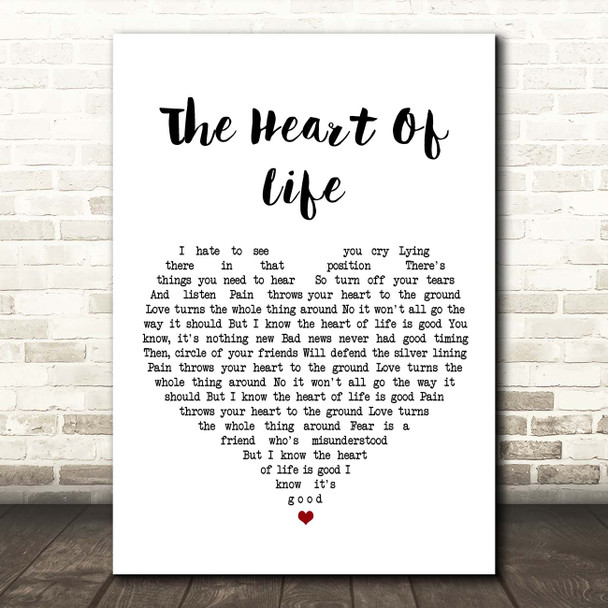 John Mayer The Heart Of Life White Heart Song Lyric Print