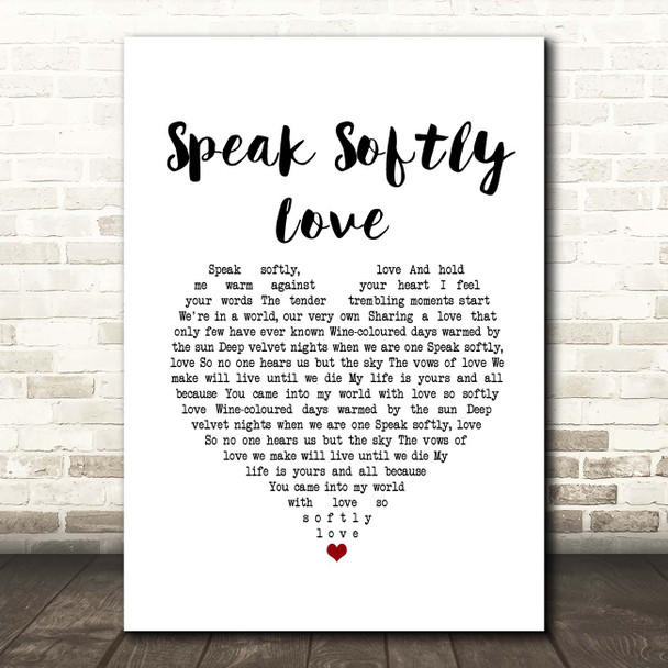 Andy Williams Speak Softly Love White Heart Song Lyric Print