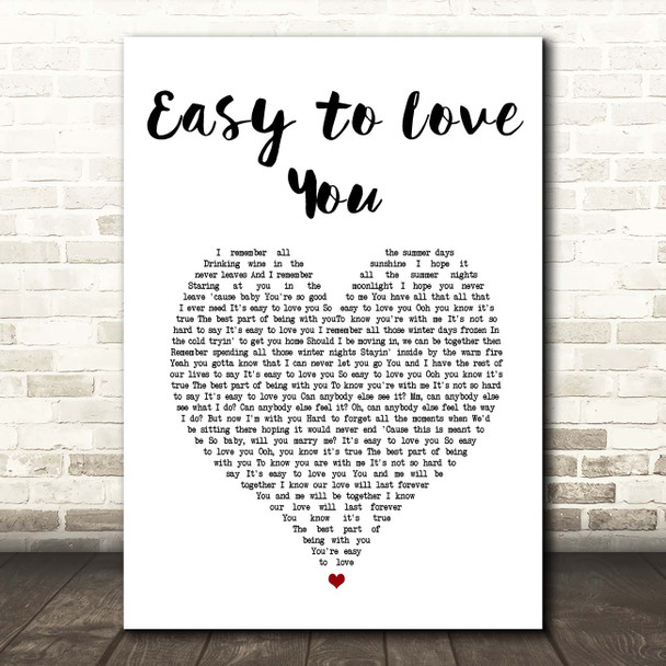 Theory of a Deadman Easy to Love You White Heart Song Lyric Print