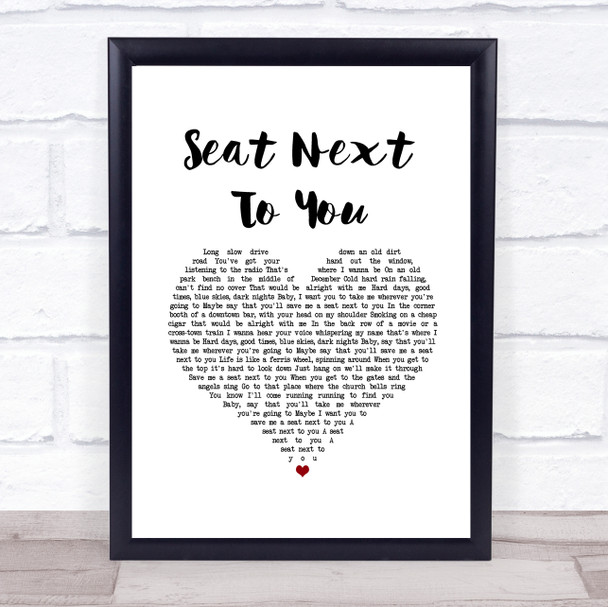 Bon Jovi Seat Next To You White Heart Song Lyric Print