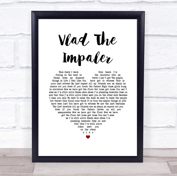 Kasabian Vlad The Impaler White Heart Song Lyric Print