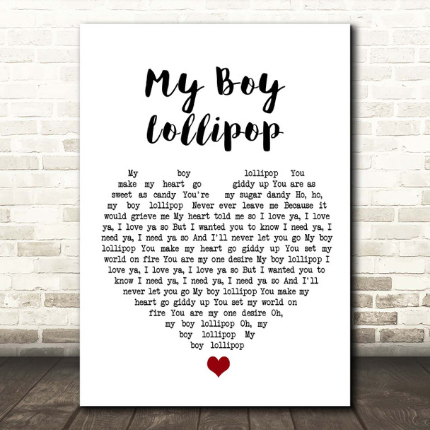 Millie Small My Boy Lollipop White Heart Song Lyric Print