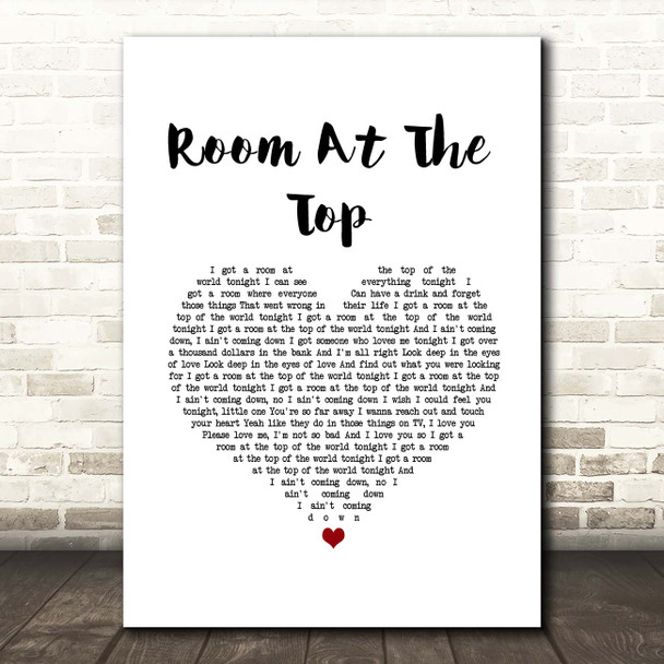 Tom Petty And The Heartbreakers Room At The Top White Heart Song Lyric Print