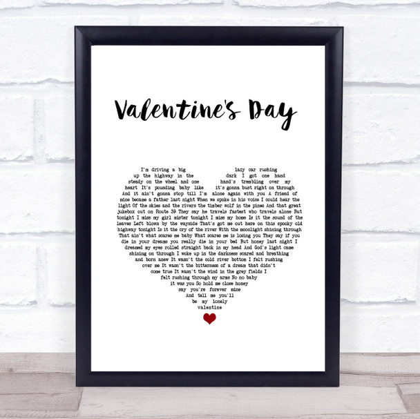 Bruce Springsteen Valentine's Day White Heart Song Lyric Print