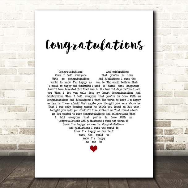 Cliff Richard Congratulations White Heart Song Lyric Print