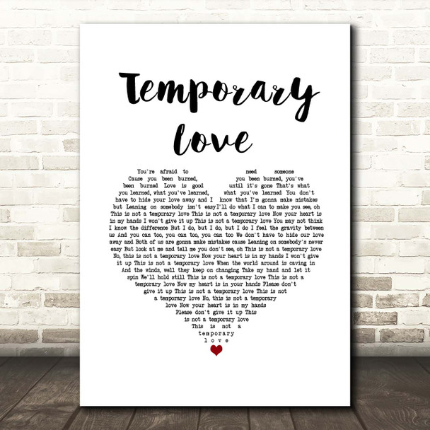 Ben Platt Temporary Love White Heart Song Lyric Print