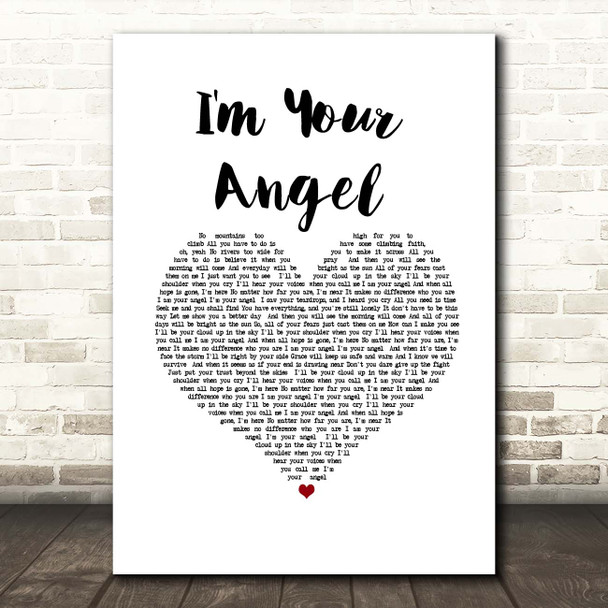 Celine Dion & R. Kelly I'm Your Angel White Heart Song Lyric Print