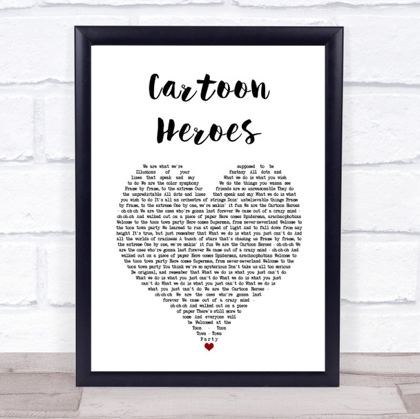 Aqua Cartoon Heroes White Heart Song Lyric Print