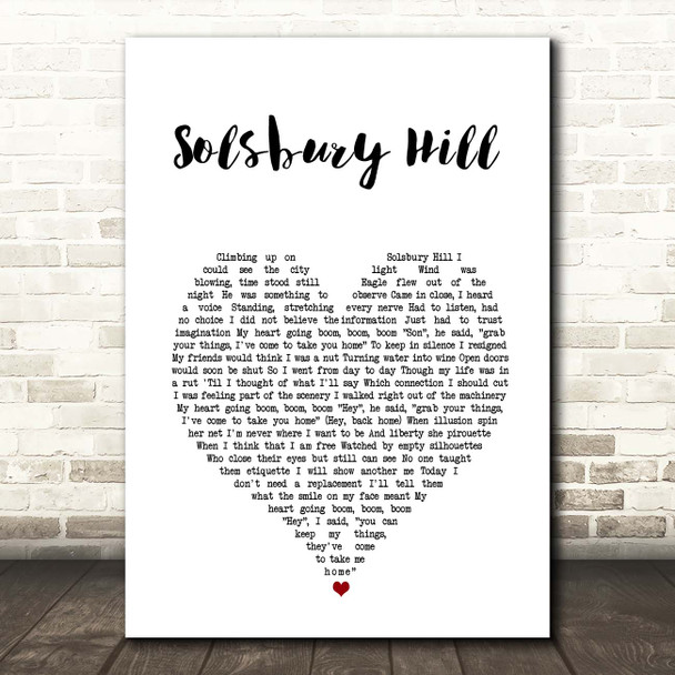 Peter Gabriel Solsbury Hill White Heart Song Lyric Print