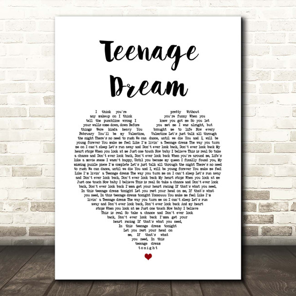 Boyce Avenue Teenage Dream White Heart Song Lyric Print