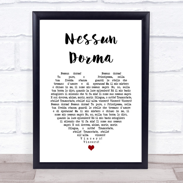Andrea Bocelli Nessun Dorma White Heart Song Lyric Print