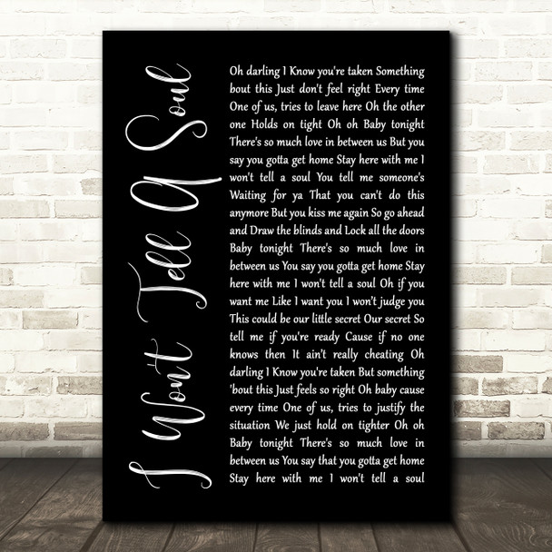 Charlie Puth I Won't Tell A Soul Black Script Song Lyric Quote Print