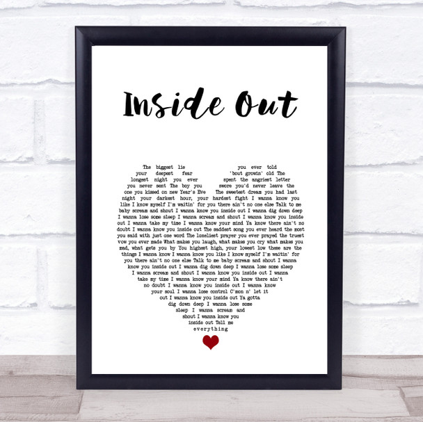 Bryan Adams Inside Out White Heart Song Lyric Print