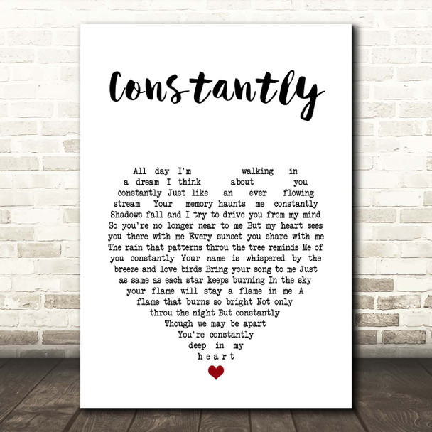 Cliff Richard Constantly White Heart Song Lyric Print