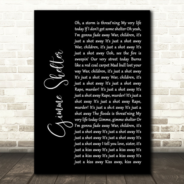 The Rolling Stones Gimme Shelter Black Script Song Lyric Quote Print