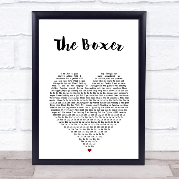 Simon & Garfunkel The Boxer White Heart Song Lyric Print