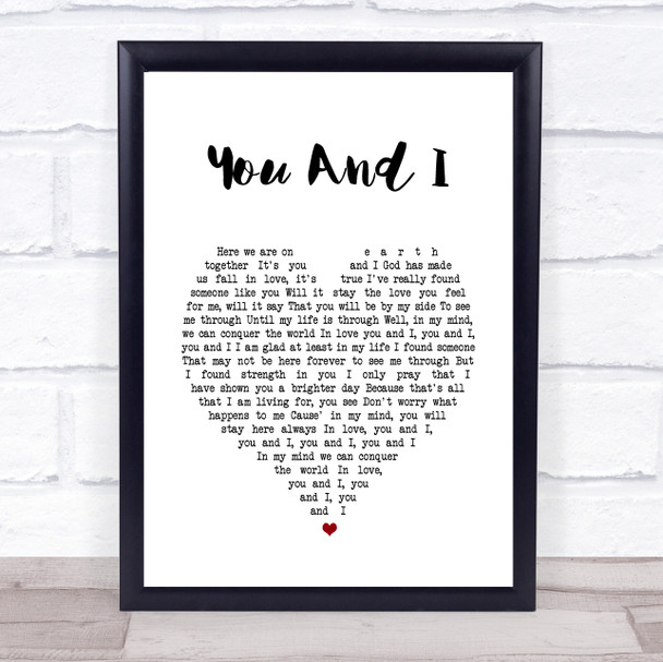 Stevie Wonder You And I White Heart Song Lyric Print