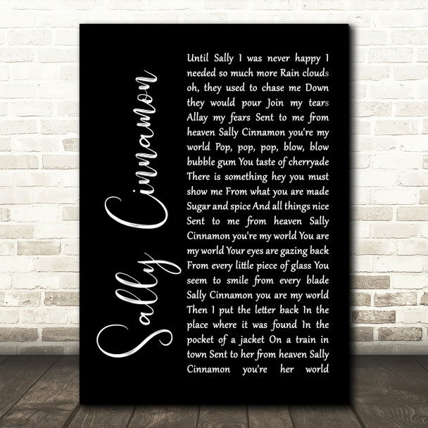 The Stone Roses Sally Cinnamon Black Script Song Lyric Quote Print