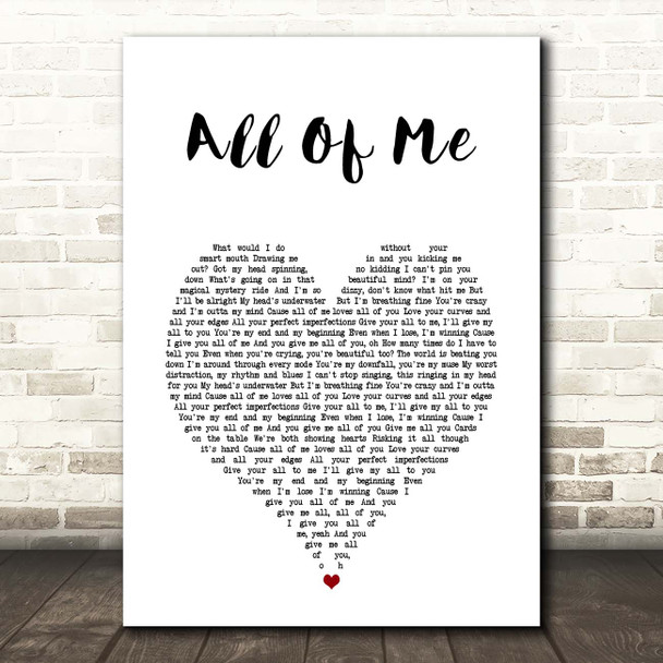 Jah Cure All Of Me White Heart Song Lyric Print