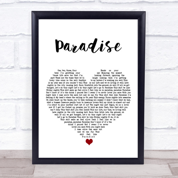 Bazzi Paradise White Heart Song Lyric Print