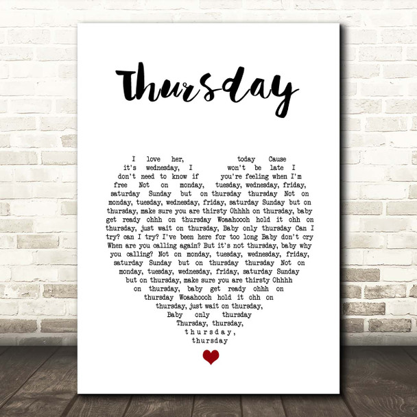 The Weeknd Thursday White Heart Song Lyric Print